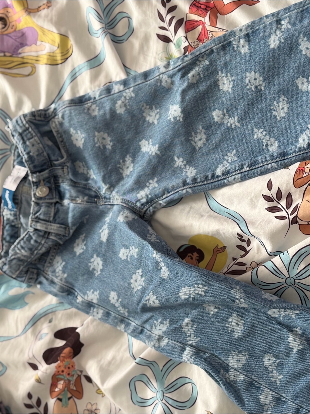 Old Navy Light Blue Denim Jeans with White Floral Print